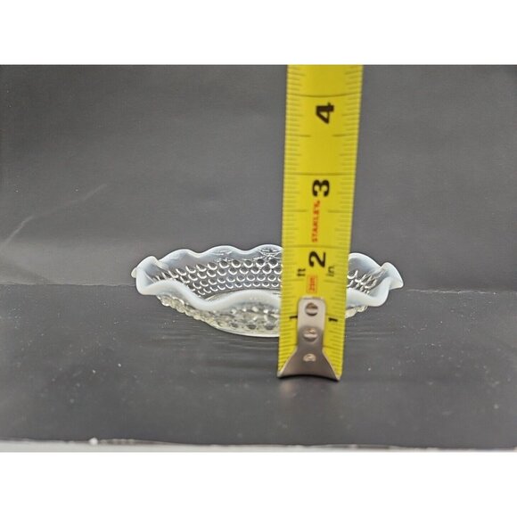 Vintage Moonstone Opalescent Hobnail Ruffle Edge Shallow Glass Dish - Picture 4 of 9